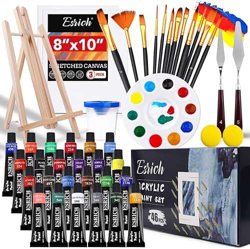 ESRICH Acrylic Paint Set,46 Piece Professional Painting Supplies with Paint Brushes, Acrylic Paints, Easel, Canvases, Palette, Paint Knives, Brush Cup and Art Sponges for Hobbyists and Beginners - Image 1