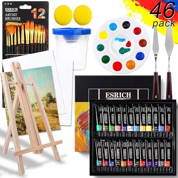 ESRICH Acrylic Paint Set,46 Piece Professional Painting Supplies with Paint Brushes, Acrylic Paints, Easel, Canvases, Palette, Paint Knives, Brush Cup and Art Sponges for Hobbyists and Beginners - Image 2