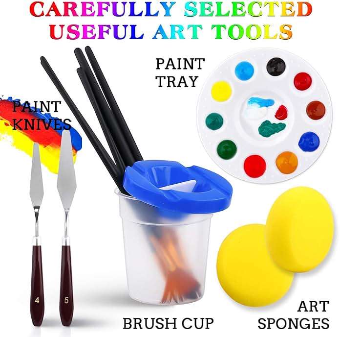ESRICH Acrylic Paint Set,46 Piece Professional Painting Supplies with Paint Brushes, Acrylic Paints, Easel, Canvases, Palette, Paint Knives, Brush Cup and Art Sponges for Hobbyists and Beginners - Image 6
