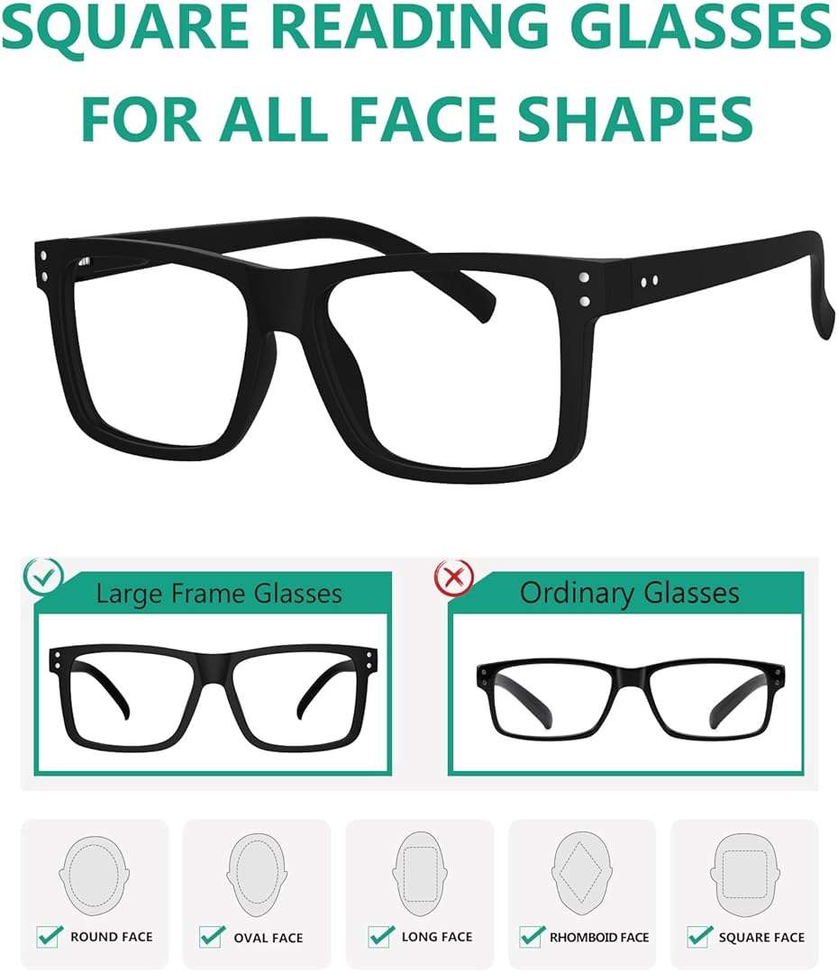 Eyekepper Oversized Reading Glasses Square Large Frame Readers for Men and Women - Image 4
