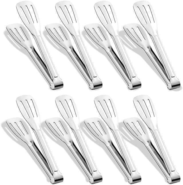 Amafox Kitchen Tongs 7 Inch, 8 Pack Stainless Steel Serving Tongs for Cooking Appetizers, Salad, Small Kitchen Tongs for Food, Dishwasher Safe - Image 1