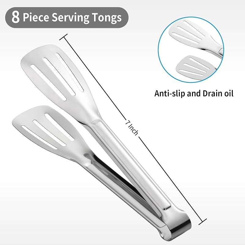Amafox Kitchen Tongs 7 Inch, 8 Pack Stainless Steel Serving Tongs for Cooking Appetizers, Salad, Small Kitchen Tongs for Food, Dishwasher Safe - Image 3