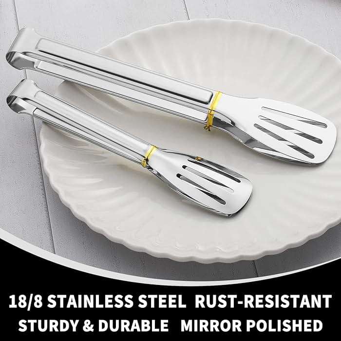 Amafox Kitchen Tongs 7 Inch, 8 Pack Stainless Steel Serving Tongs for Cooking Appetizers, Salad, Small Kitchen Tongs for Food, Dishwasher Safe - Image 4
