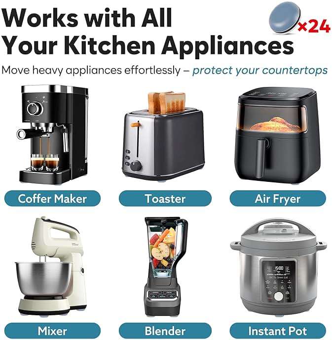 Appliance Sliders for Kitchen 24 PCS Self-Adhesive Small Kitchen Finds Appliance Slider Hacks Easy to MovIing & Space Saving Must Have Home Gadgets Mixer Accessories for Countertop - Image 6