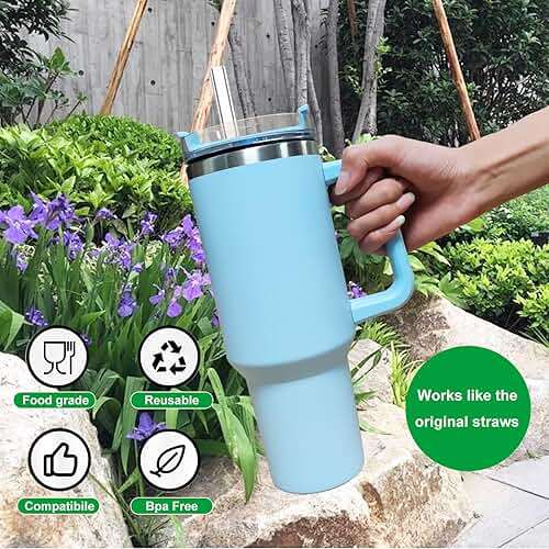 Replacement Straw Compatible with Stanley 40 oz 30 oz Cup Tumbler, 6 Pack Reusable Straws for Stanley 40 oz Tumbler with Handle, Straws with Cleaning Brush for Stanley Accessories, Plastic, Clear - Image 6
