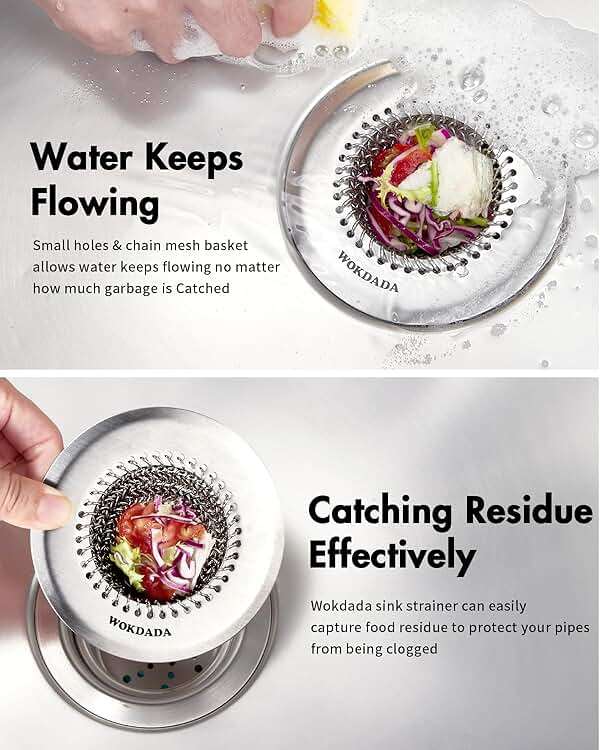 Revolutionary Kitchen Sink Drain Strainer/Patented Reversible Chain Mesh, Effortless Cleaning & Debris Catcher, Large Capacity, Anti-Clog, 304 Stainless Steel & Rust-Proof/Handmade - Image 4