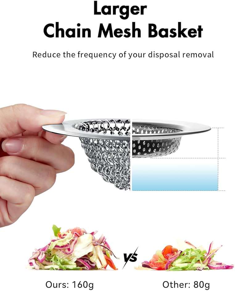 Revolutionary Kitchen Sink Drain Strainer/Patented Reversible Chain Mesh, Effortless Cleaning & Debris Catcher, Large Capacity, Anti-Clog, 304 Stainless Steel & Rust-Proof/Handmade - Image 6
