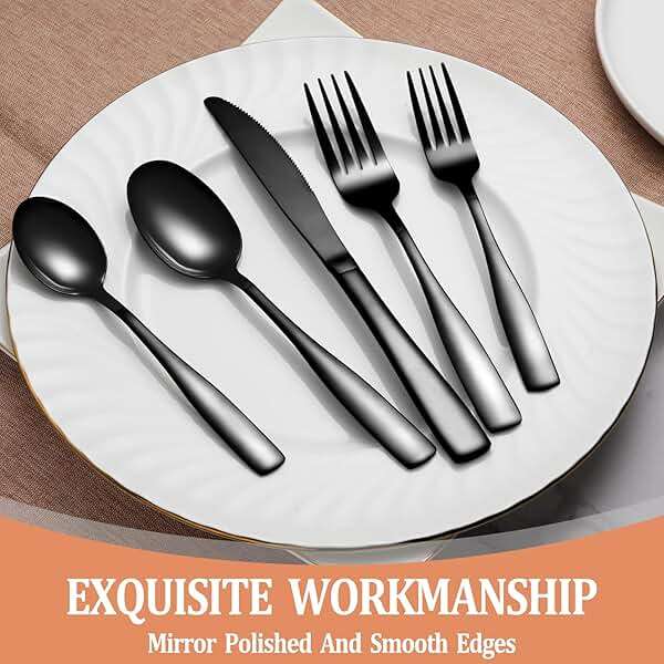 20 Pcs Black Silverware Set, Food-Grade Stainless Steel Flatware Set for 4, Square Cutlery Set, Mirror Polished Tableware Eating Utensils Set for Kitchen, Include Knife Fork Spoon Set,Dishwasher Safe - Image 4