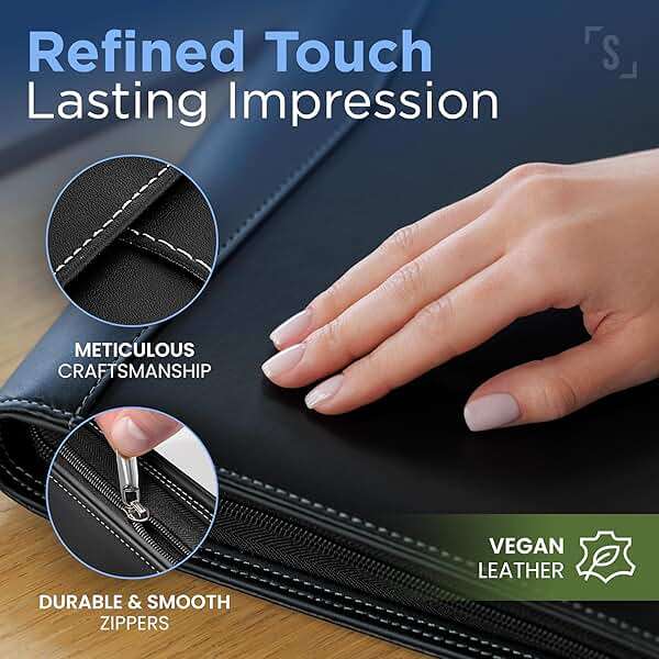 STYLIO Zipper Portfolio Binder | Padfolio 3 Ring Binder (1") and Clipboard Folio (Removable)| Portfolio Organizer for Documents, iPad, Tablet, Phone |Faux Leather Notebook Folio for Men & Women - Image 4
