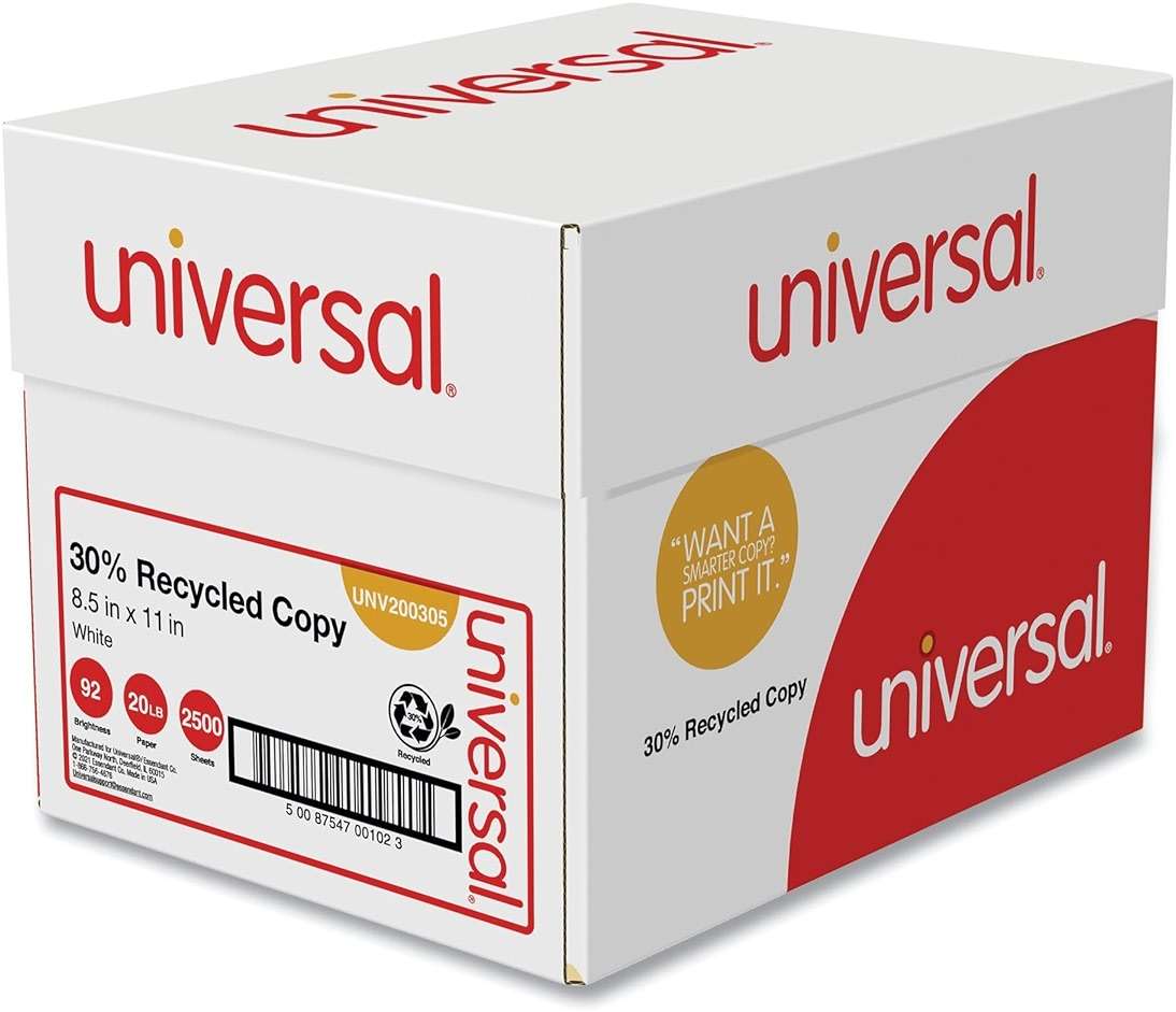 30% Recycled Copy Paper, 92 Bright, 20 lb Bond Weight, 8.5 x 11, White, 500 Sheets/Ream, 5 Reams/Carton - Image 1