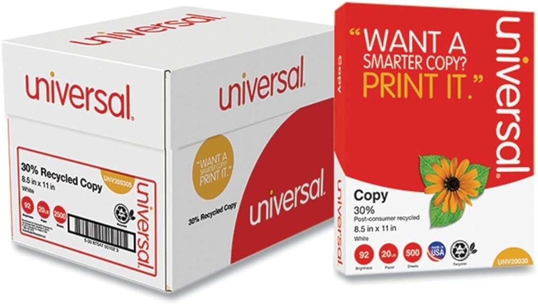 30% Recycled Copy Paper, 92 Bright, 20 lb Bond Weight, 8.5 x 11, White, 500 Sheets/Ream, 5 Reams/Carton - Image 2