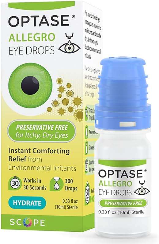 OPTASE Allegro Lubricant Eye Drops, 0.33 fl oz – Preservative Free Eye Drops for Dry Eyes – Artificial Tears for Environmental Irritants - Contact Lens Compatible - Multidose Bottle Contains 300 Doses - Image 1