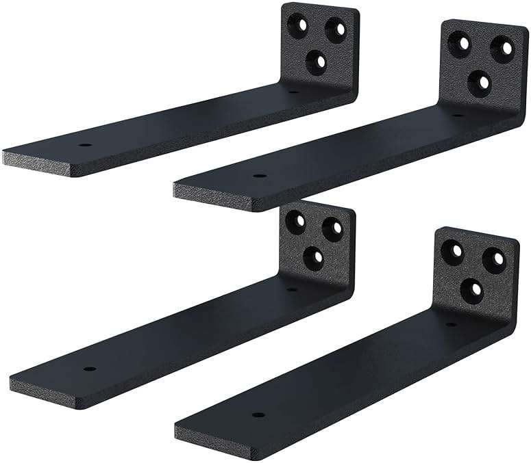 NEODROP 6 Inch Floating Shelf Brackets, Heavy Duty Hidden Bracket for Wall, Mantel, Bookshelves, Black Powder Coated Steel, 4-Pack - Image 1