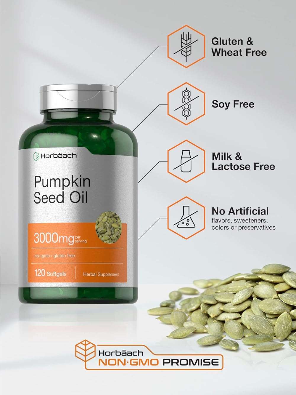 Horbäach Pumpkin Seed Oil 3000mg | 120 Softgel Capsules | Essential Fatty Acids with Omega 6 and 9 | Cold Pressed Dietary Supplement | Non-GMO and Gluten Free Formula - Image 5