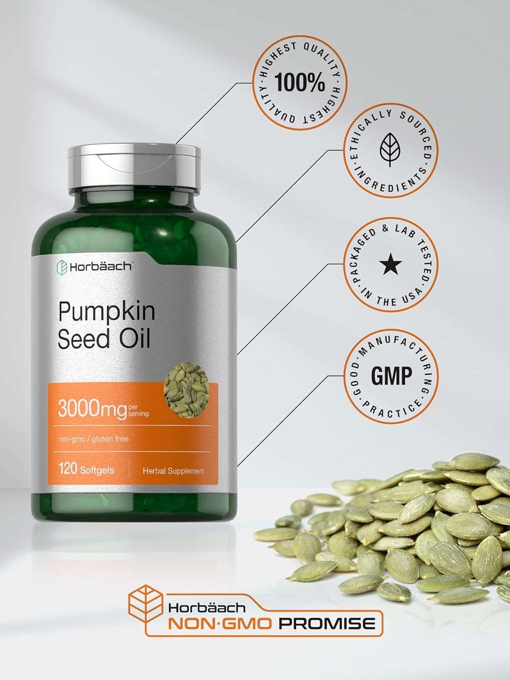 Horbäach Pumpkin Seed Oil 3000mg | 120 Softgel Capsules | Essential Fatty Acids with Omega 6 and 9 | Cold Pressed Dietary Supplement | Non-GMO and Gluten Free Formula - Image 6