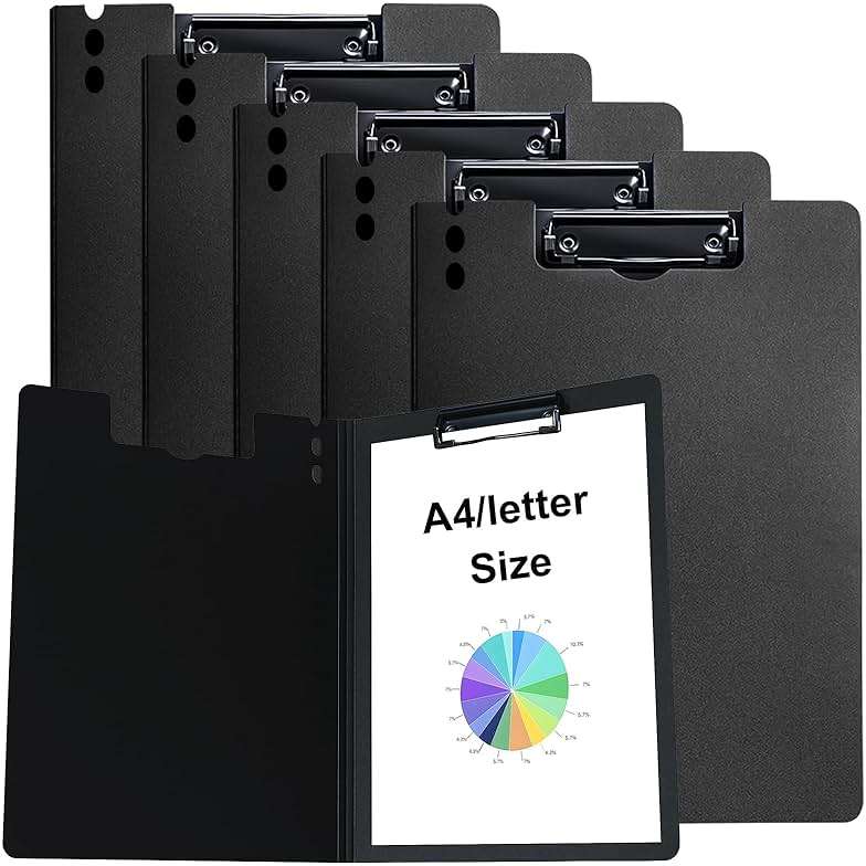 CATOOMUU Clipboard Folder 5 Pack Black Flip Cover Metal Clip, 360° Foldable Writing Board, Frosted PP Letter/A4 Size, Portable File for Office Nurse Teacher Student Contractor Home School - Image 1