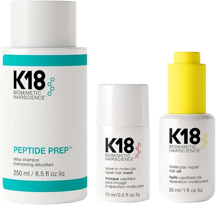 K18 Detox & Repair Bundle - Leave-In Repair Hair Mask, 4-Minute Speed Treatment(15ml), Color Safe Detox Clarifying Shampoo (8.5oz) to remove build up, and Weightless Hair Strengthening Oil (30ml) - Image 1