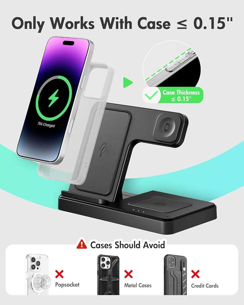 Wireless Charger iPhone Charging Station: 3 in 1 Charger Stand Multiple Devices for Apple - iPhone 17 16e 16 15 14 Pro Max 13 12 11 - Watch 11 10 9 8 7 6 5 4 3 2 SE and Ultra Series - Airpods 4 3 Pro - Image 3