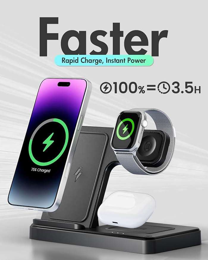 Wireless Charger iPhone Charging Station: 3 in 1 Charger Stand Multiple Devices for Apple - iPhone 17 16e 16 15 14 Pro Max 13 12 11 - Watch 11 10 9 8 7 6 5 4 3 2 SE and Ultra Series - Airpods 4 3 Pro - Image 5