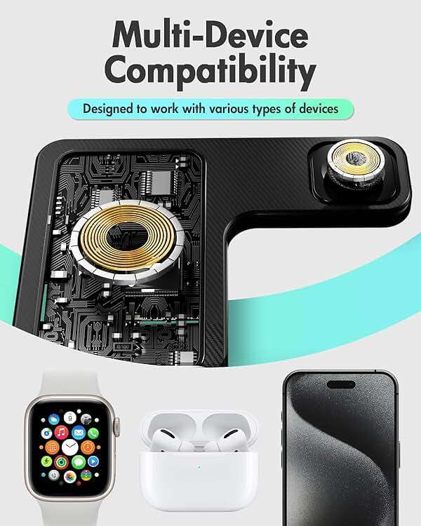Wireless Charger iPhone Charging Station: 3 in 1 Charger Stand Multiple Devices for Apple - iPhone 17 16e 16 15 14 Pro Max 13 12 11 - Watch 11 10 9 8 7 6 5 4 3 2 SE and Ultra Series - Airpods 4 3 Pro - Image 7