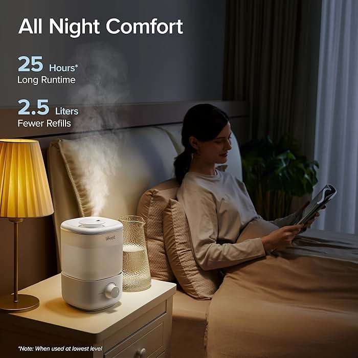 LEVOIT Top Fill Humidifiers for Bedroom, 2.5L Tank for Large Room, Easy to Fill & Clean, 28dB Quiet Cool Mist Air Humidifier for Home Baby Nursery & Plants, Auto Shut-off for Safety, 25H - Image 4