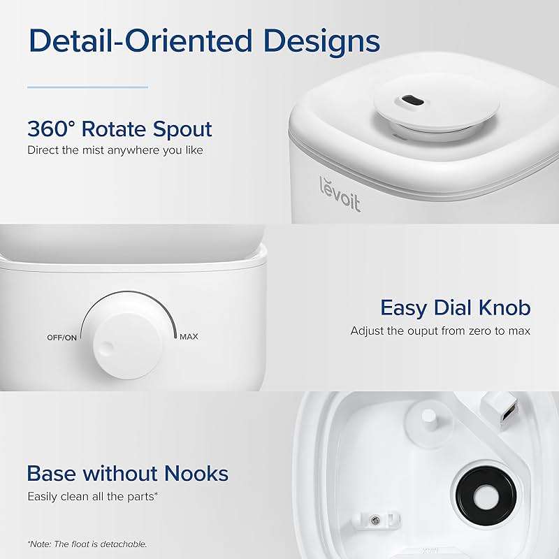 LEVOIT Top Fill Humidifiers for Bedroom, 2.5L Tank for Large Room, Easy to Fill & Clean, 28dB Quiet Cool Mist Air Humidifier for Home Baby Nursery & Plants, Auto Shut-off for Safety, 25H - Image 7