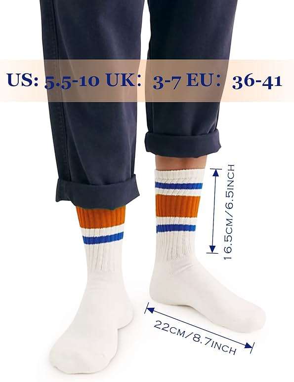Fszsaa Fun Novelty Retro Striped Crew Socks For Women Sporty Calf Casual Cotton Tube Socks Women - Image 7
