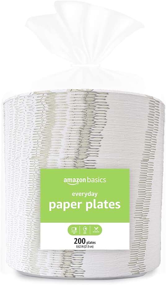 Amazon Basics Everyday Paper Plates, 8.62 Inch, Disposable, 200 Count, Packaging May Vary - Image 1