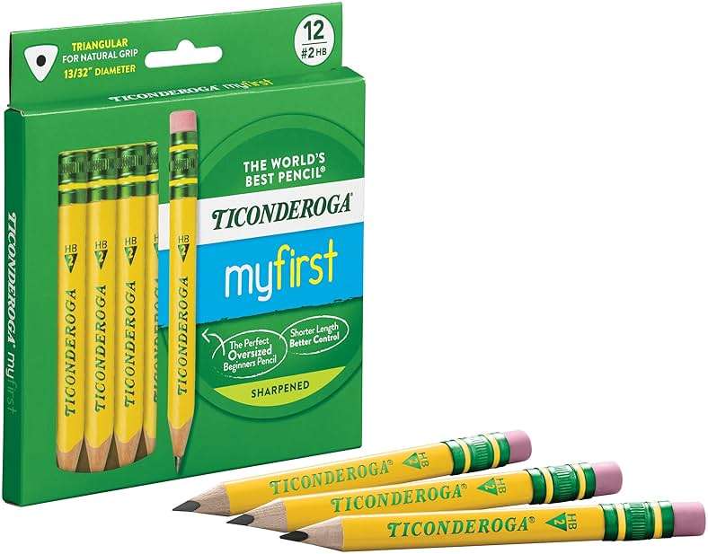 Ticonderoga My First Half-Size Wooden Pencils, Large Triangle-Barrel Pre-Sharpened #2 (HB) Short 4.5" Yellow Pencils with Erasers, Yellow, 12/Pack - Image 4