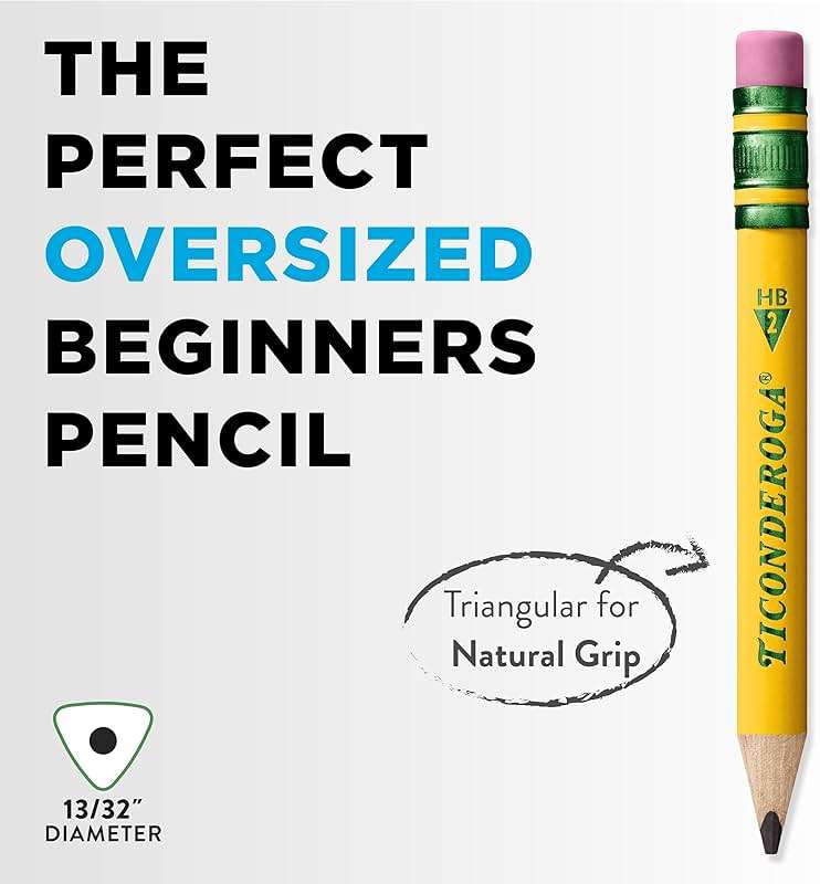 Ticonderoga My First Half-Size Wooden Pencils, Large Triangle-Barrel Pre-Sharpened #2 (HB) Short 4.5" Yellow Pencils with Erasers, Yellow, 12/Pack - Image 7