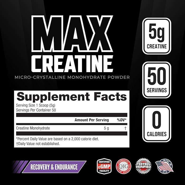 Max Muscle Ultra Pure Creatine Monohydrate Powder 5000 mg (5 Grams) | 3rd Party Purity Tested | 100% Micronized and Unflavored for Maximum Absorption | Keto Friendly | 8.8 Ounces | 50 Servings - Image 2
