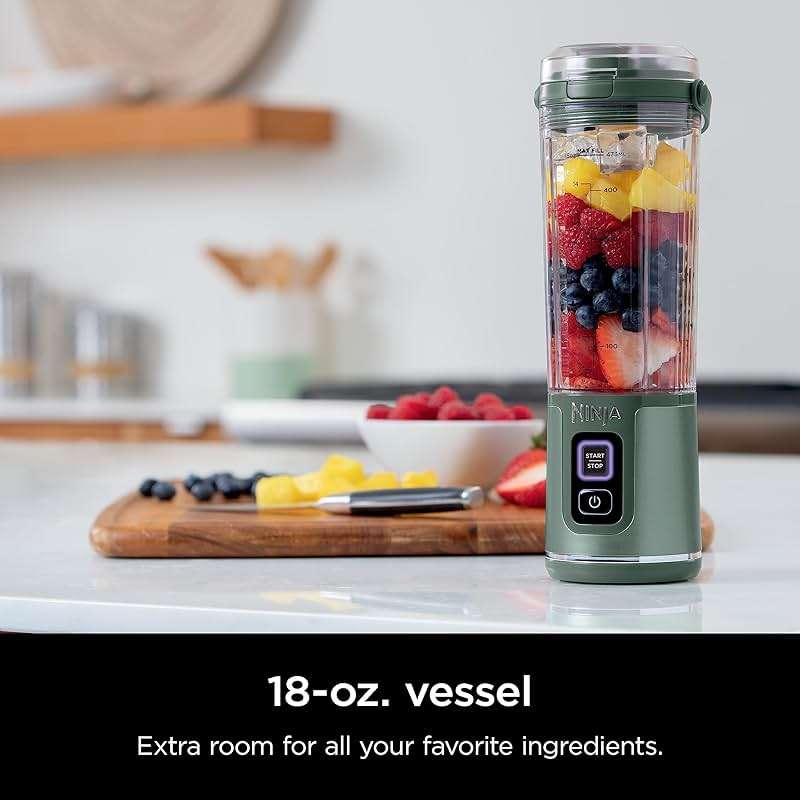 Ninja BC151EM Blast Portable Blender, Cordless, 18oz. Vessel, Personal Blender-for Shakes & Smoothies, BPA Free, Leakproof-Lid & Sip Spout, USB-C Rechargeable, Dishwasher Safe Parts, Forest Green - Image 2