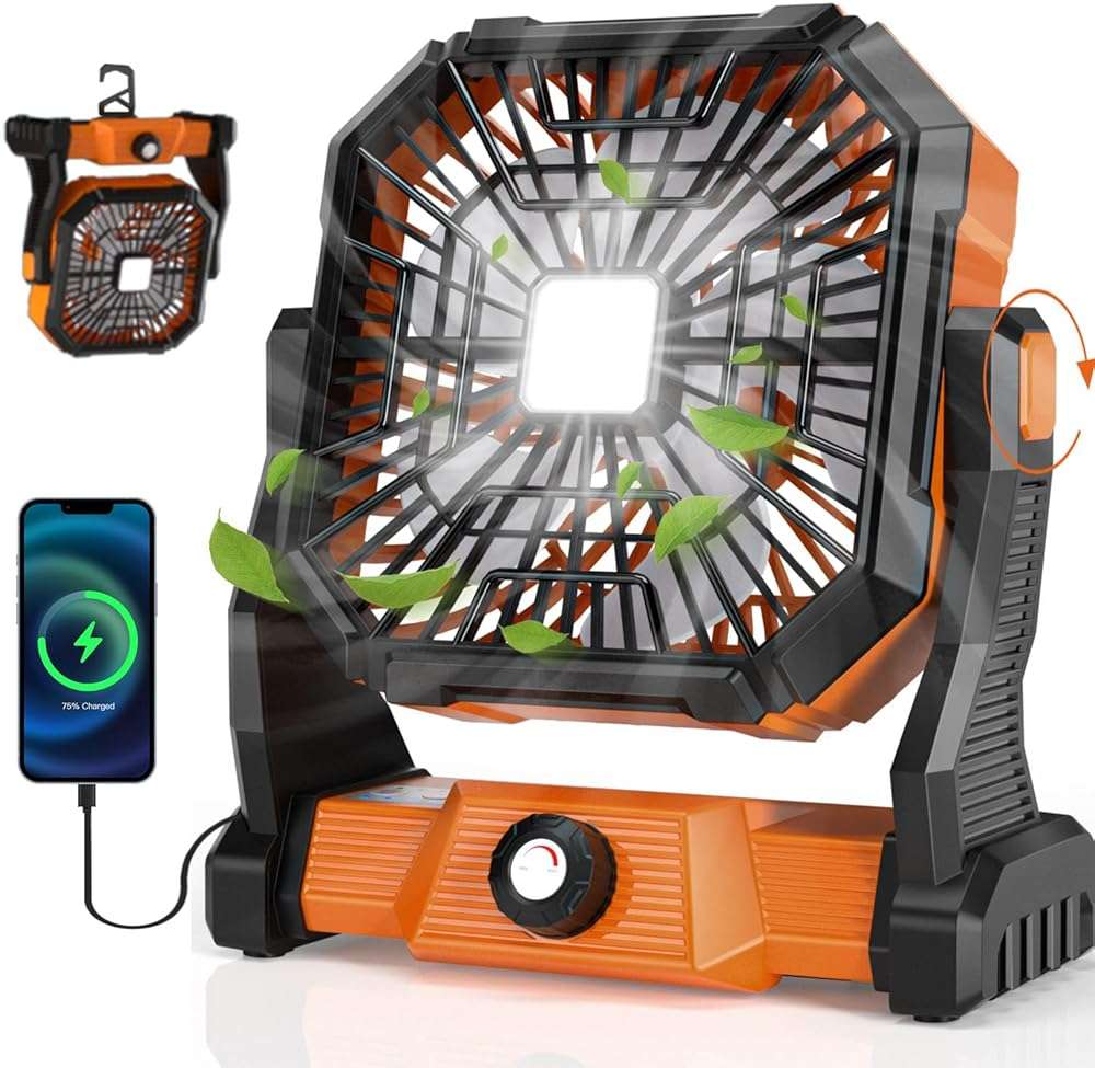 Portable Camping Fan,20000mAh Rechargeable Battery Powered Fan with LED Lantern, USB-C Battery Operated Fans,Ultra Quiet, for Outdoor Indoor Use,Travel, Tent,Beach, Picnic,Barbecue, Fishing,Home - Image 1