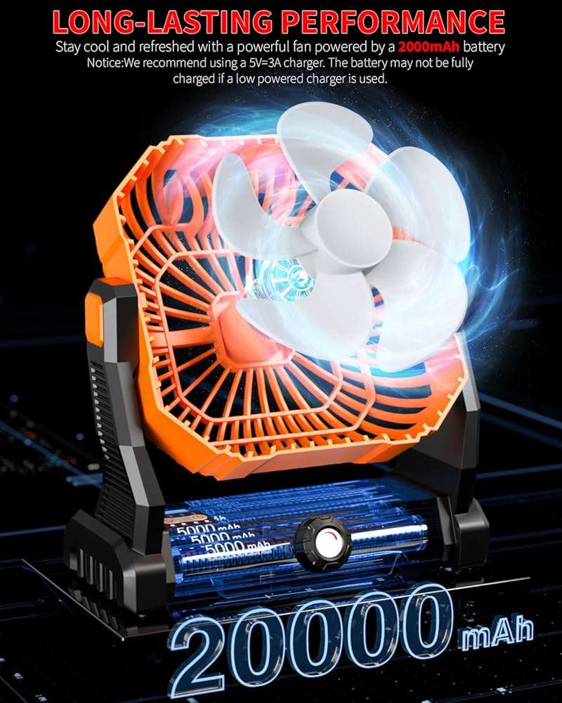 Portable Camping Fan,20000mAh Rechargeable Battery Powered Fan with LED Lantern, USB-C Battery Operated Fans,Ultra Quiet, for Outdoor Indoor Use,Travel, Tent,Beach, Picnic,Barbecue, Fishing,Home - Image 3