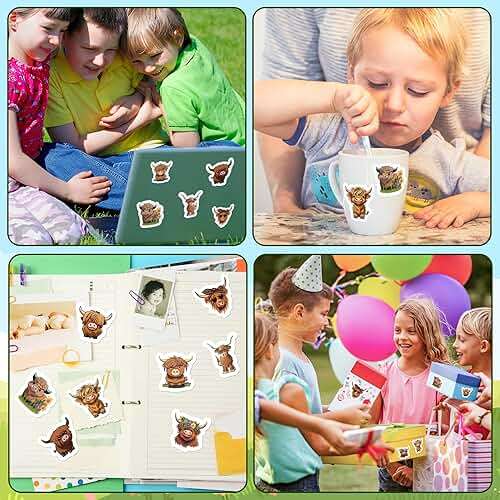 Dvbonike 800Pcs Cute Highland Cow Roll Stickers 8 Style Cartoon Hyland Cattle Decals, Water Bottle Laptop Scrapbook Luggage Decor Incentive School Classroom Rewards Gift Party Favor Supplies - Image 7