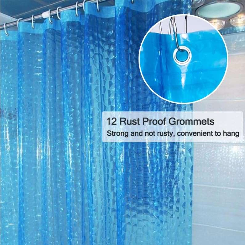 LQFMEHOT EVA Blue Shower Curtain Liner, 3D Water Cube 5G Shower Liner with 12 Rustproof Metal Grommets and Weighted Magnets, Waterproof Duty for Bathroom 72 x 72 - Image 3