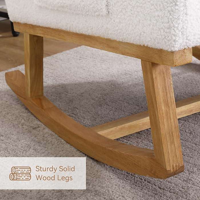 HCHAIRH Rocking Chair Nursery, Sherpa Nursing Rocking Armchair for Mom Nursery Morden Rocker Chair with High Backrest for Living Room,Bedroom,Teddy White - Image 7