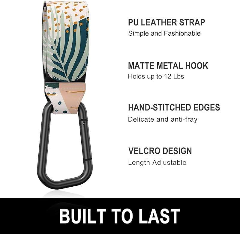 Gukeniu Baby Stroller Hooks for Hanging Bags, Universal Stroller Clips Accessories, Mommy Hook for Diaper Bag, Shopping Cart, Purse, Backpack - 2 Pack, Abstract Leaf - Image 4
