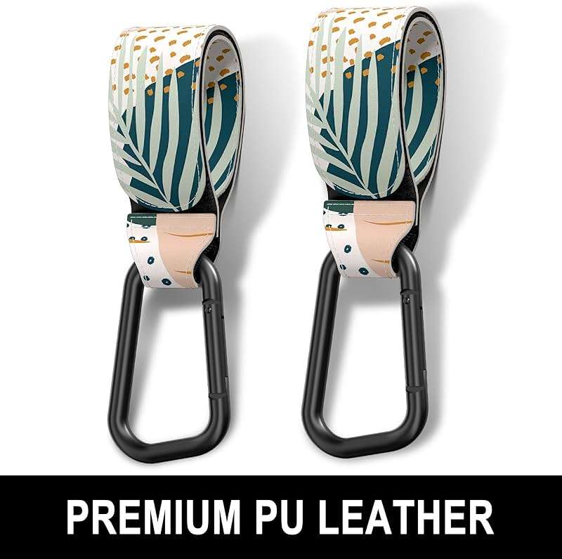 Gukeniu Baby Stroller Hooks for Hanging Bags, Universal Stroller Clips Accessories, Mommy Hook for Diaper Bag, Shopping Cart, Purse, Backpack - 2 Pack, Abstract Leaf - Image 5