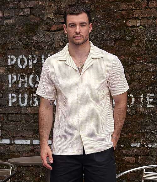 VATPAVE Mens Striped Summer Shirt Casual Button Down Short Sleeve Beach Shirts Cotton Shirts for Men - Image 2