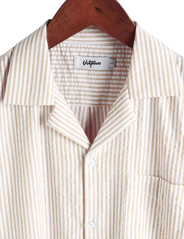 VATPAVE Mens Striped Summer Shirt Casual Button Down Short Sleeve Beach Shirts Cotton Shirts for Men - Image 4