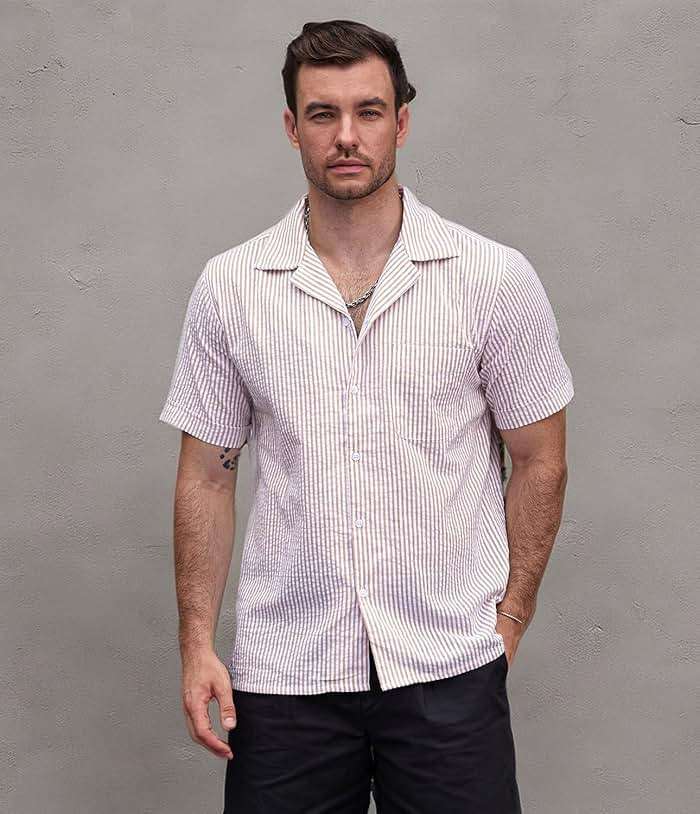 VATPAVE Mens Striped Summer Shirt Casual Button Down Short Sleeve Beach Shirts Cotton Shirts for Men - Image 8