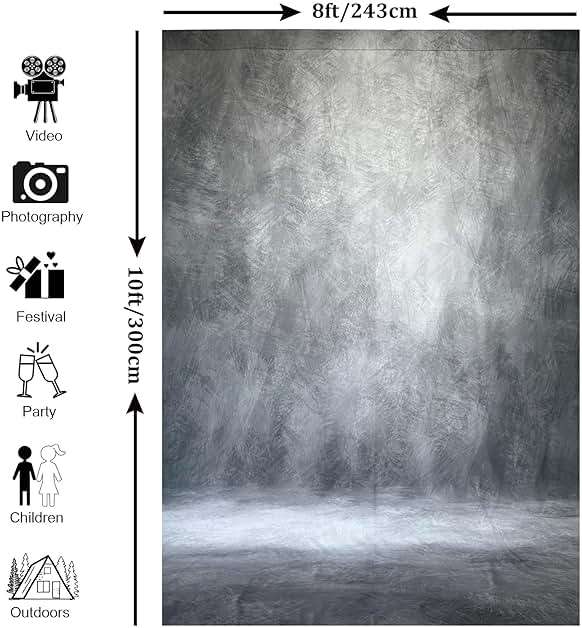 Haboke Abstract Professional Photography Backdrop for Portrait Photo Props Booth Background Photoshoot Studio with Polyester Fabric Roller Pocket on Top (8x10ft,Grey,No Stand) - Image 3