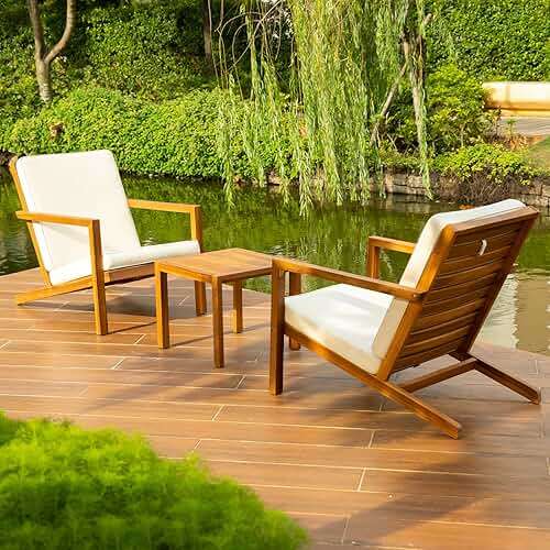 IDZO Natural 3-Piece Patio Bistro Sets with Foldable 400lbs Weight Chairs, a 220lbs Shelf Table, Made from FSC-Certified Acacia Wood, Featuring Washable Cushions and an Ergonomic Design - Image 3