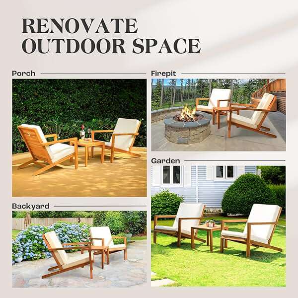 IDZO Natural 3-Piece Patio Bistro Sets with Foldable 400lbs Weight Chairs, a 220lbs Shelf Table, Made from FSC-Certified Acacia Wood, Featuring Washable Cushions and an Ergonomic Design - Image 8