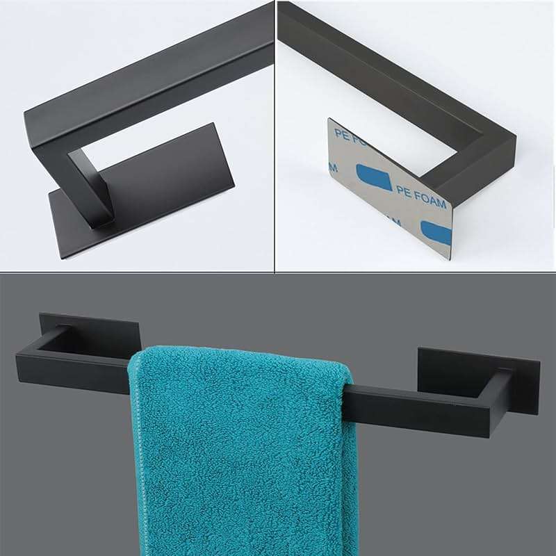 Vanloory 5 Pieces Self Adhesive Bathroom Hardware Set-SUS304 Stainless Steel-Towel Rack Set Include 16″Towel Bar+Toilet Paper Holder+3 Towel/Robe Hooks Bathroom Accessory (Matte Black, 16 in) - Image 4
