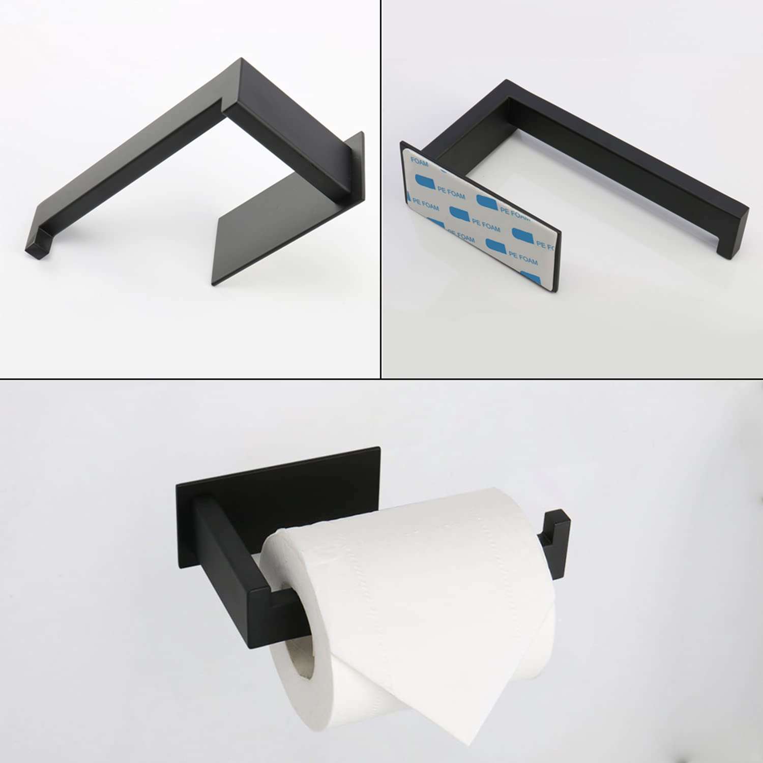 Vanloory 5 Pieces Self Adhesive Bathroom Hardware Set-SUS304 Stainless Steel-Towel Rack Set Include 16″Towel Bar+Toilet Paper Holder+3 Towel/Robe Hooks Bathroom Accessory (Matte Black, 16 in) - Image 5
