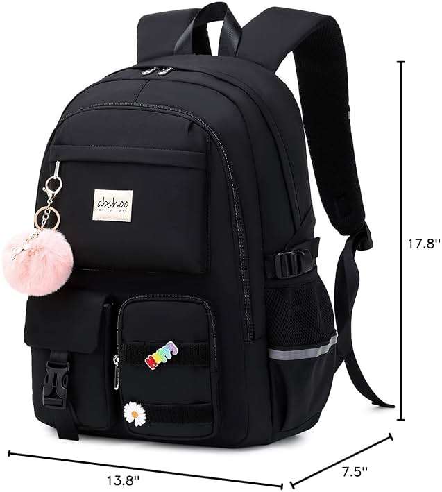 abshoo Big Student Laptop Backpack For College Women Middle High School Teen Girls Bookbag Travel Daypack (Black) | For College - Image 3