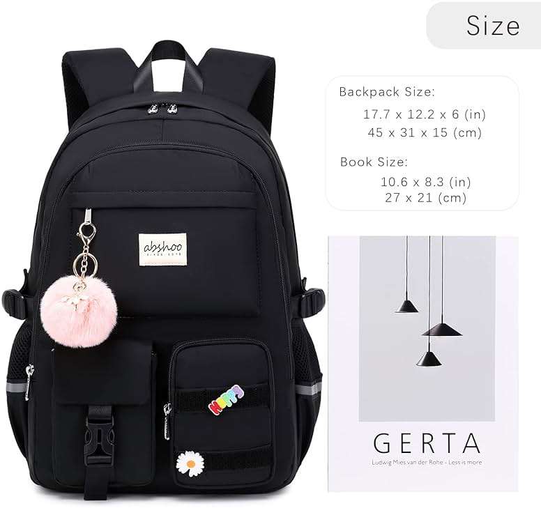 abshoo Big Student Laptop Backpack For College Women Middle High School Teen Girls Bookbag Travel Daypack (Black) | For College - Image 7