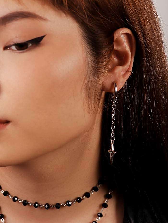 Sacina Gothic Punk Spike Star Hoop Earrings, Goth Emo Grunge Y2k Earrings, Goth Jewelry, Christmas Jewelry Gift For Women - Image 2